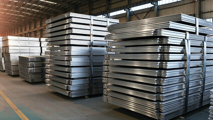 Stacks of Steel Sheets in a Warehouse During Daylight Hours