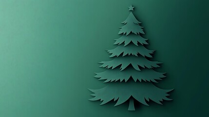 Naklejka premium Christmas tree in paper cut style Merry Christmas text calligraphic lettering winter forest background