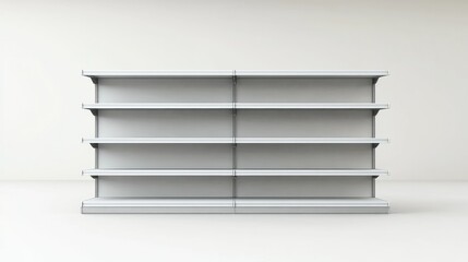 3D retail shelf design with dividers and end caps on a blank backdrop, perfect for product placement and creating an organized retail display environment
