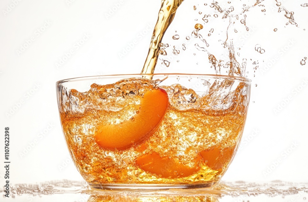 Poster A bowl filled with sparkling beverage and orange slices, creating a refreshing splash.