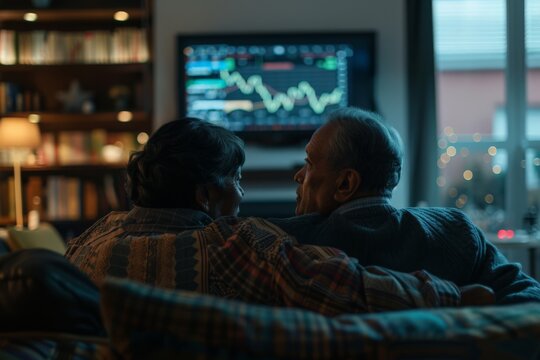 Couple Discussing Finances at Home in Evening Light