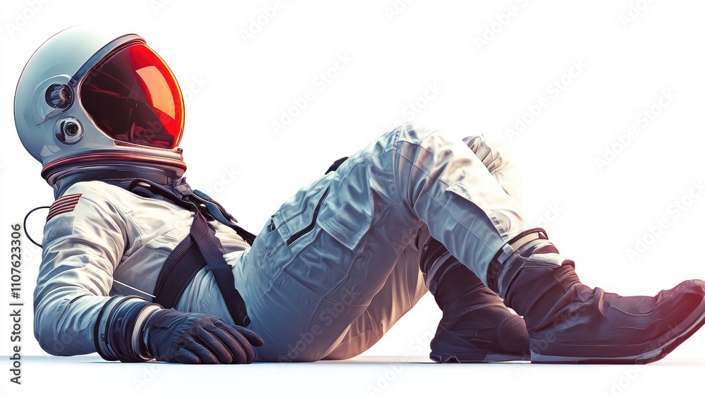 Aufkleber an astronaut in a spacesuit reclines against a bright background, suggesting exploration and solitud