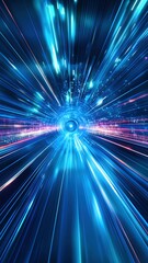 Obraz premium Abstract time tunnel background made of blue light rays