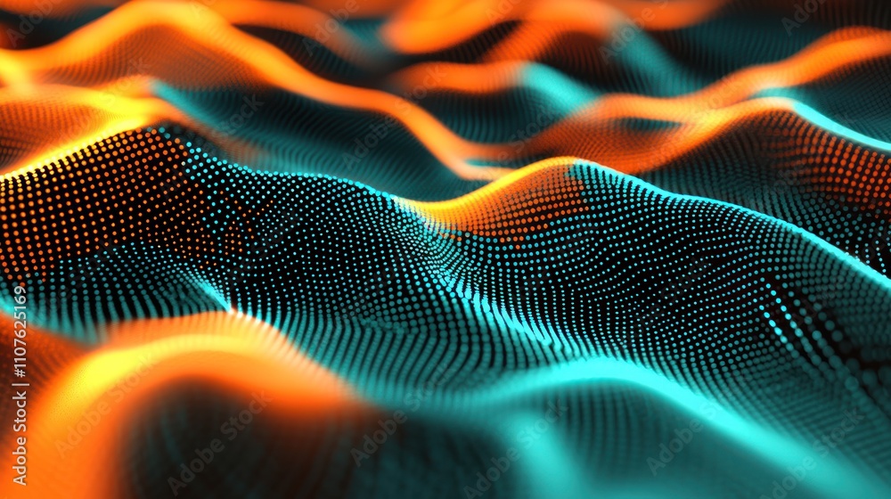 Poster Abstract digital waves in vibrant colors, representing data visualization or technology themes.