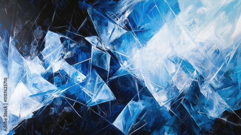 Poster abstract close-up of intricate, glowing ice crystal patterns, with translucent geometric shapes in s