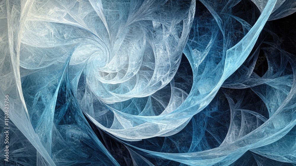 Poster abstract close-up of intricate, glowing ice crystal patterns, with translucent geometric shapes in s