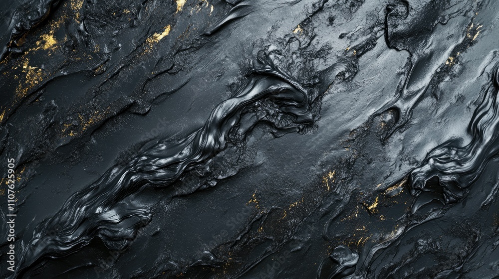 Poster Abstract fluid metallic surface in dark grey with ripples, creating a dramatic and captivating texture that suggests movement and depth in a modern design.