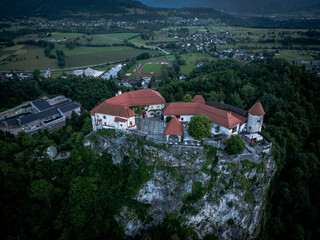 Bled Castle built on top of a cliff overlooking lake Bled, located in Bled, Slovenia.
