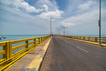 Obraz premium View of the Pamban bridge during the evening at Rameswaram, Tamil Nadu, India