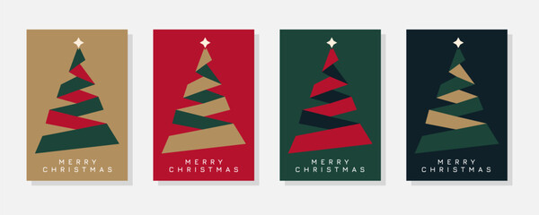 Christmas Trees. Set Christmas Card Vector Design Template. Merry Christmas Greeting Card Concepts