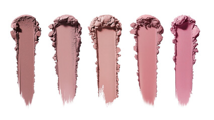 Set of cosmetic lipstick blush smear smudge swatch PNG isolated on transparent background. Cream matte makeup texture. Pink colors cosmetic product brush stroke sample clipart