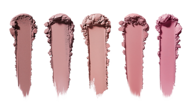 Set of cosmetic lipstick blush smear smudge swatch PNG isolated on transparent background. Cream matte makeup texture. Pink colors cosmetic product brush stroke sample clipart