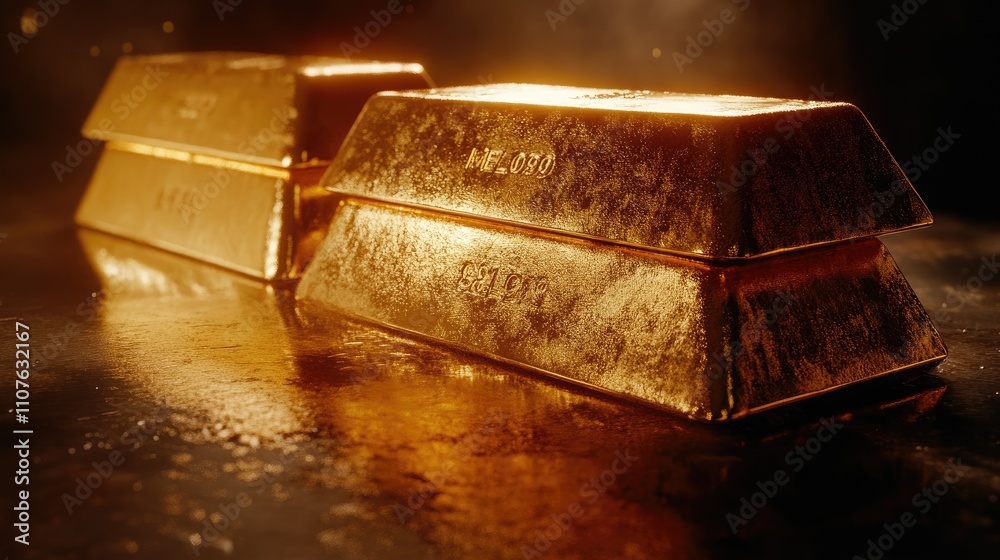 Aufkleber gold bars displayed on a polished surface with financial graphs in the background, representing fina