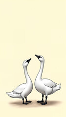 Minimalist Drawing of Swans