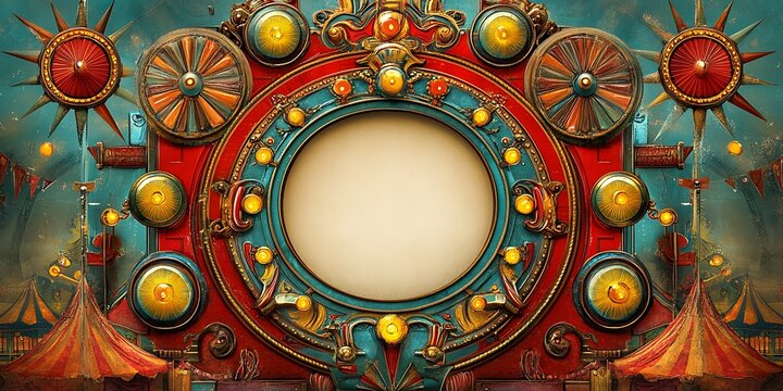 Vintage circus carnival steampunk round frame background.