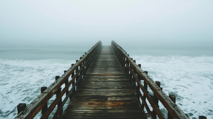 A wooden pier with a bridge over a body of water