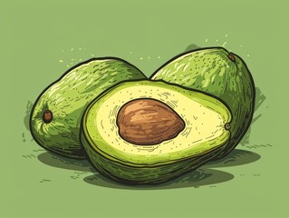 Organic Avocado with Smooth Green Skin and Slice.