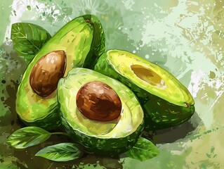 Organic Avocado with Smooth Green Skin and Slice.