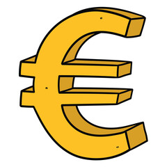 Obraz premium Hand drawn cartoon yellow euro symbol on white background.