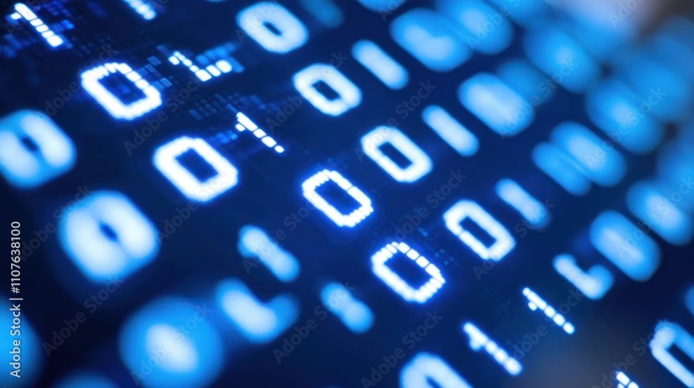 Poster a close-up of glowing binary code, representing digital data and technology.