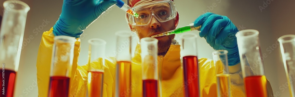 Aufkleber a scientist conducts experiments with colorful liquids in test tubes.