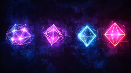 Fototapeta premium Glowing geometric shapes on dark background.