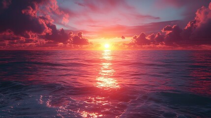 Fototapeta premium Serene Sunset Over Calm Ocean Waters with Colorful Sky Reflections