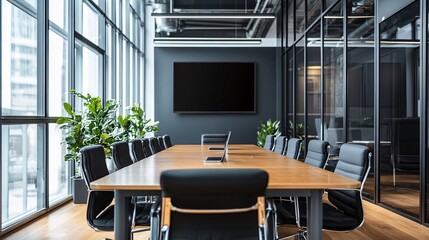 Office meeting room equipped with presentation tools and collaborative space for effective team discussions and brainstorming sessions