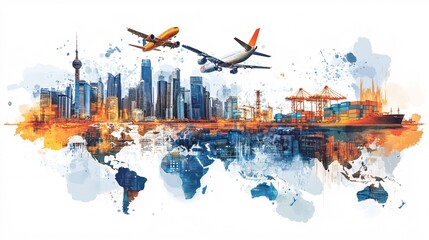 Globalization impact on local economies illustrated with visuals of international investments, global trade, and cultural exchanges