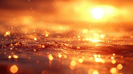 Golden Sunset Over Water with Sparkling Bokeh Effect