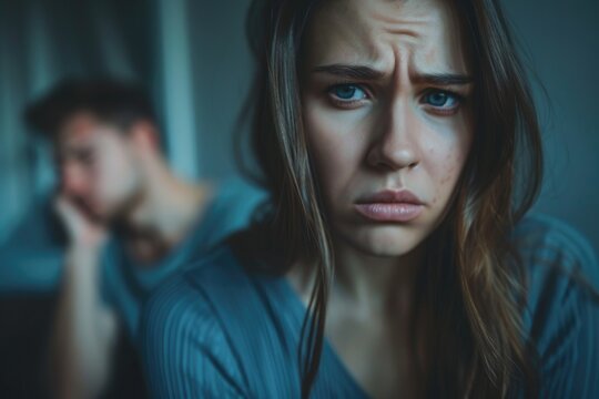 Wife Leaving. A Heartbreaking Split-up: Woman Crying as Man Walks Away