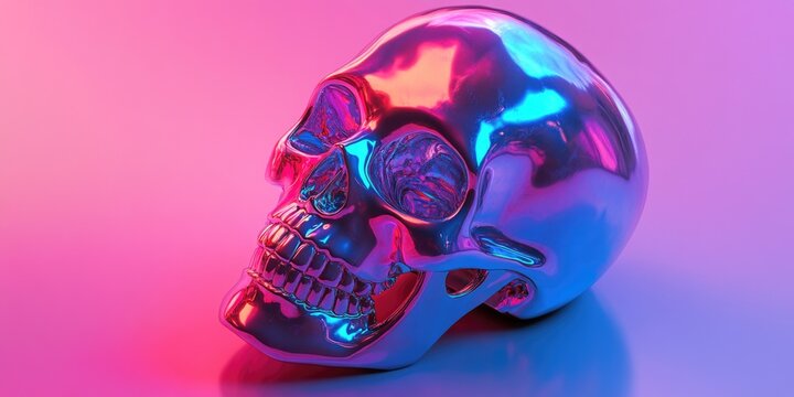 Metallic Skull on Pink Blue Background