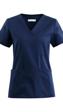Dark Blue V-Neck Medical Scrub Top with Functional Pockets Display