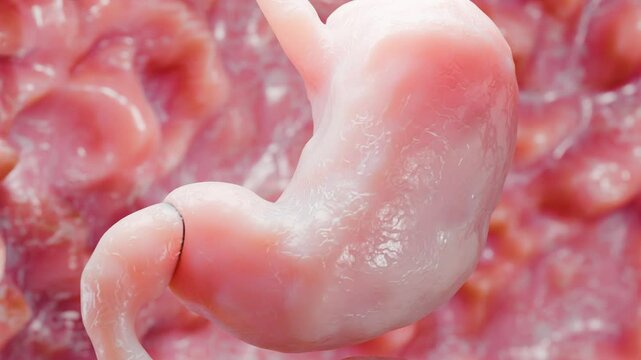Human Stomach Anatomy Digestion, esophagus abdomen gastric with acid digestive, stomach wall contraction, internal organ, Gastric gut, process of break down the food, Realistic 3D reander