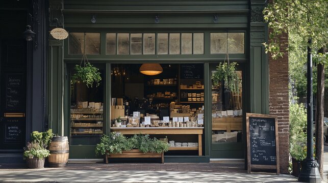 Image of a small business storefront showcasing local products, personalized service, and community engagement