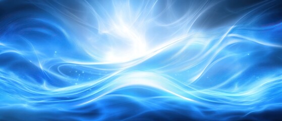Abstract blue waves with a luminous glow, creating a serene and calming atmosphere.