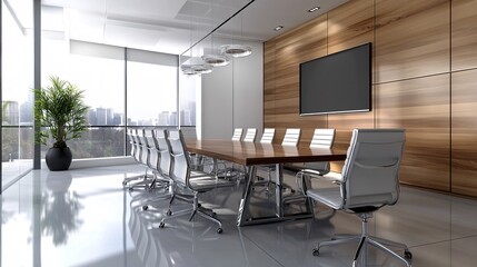 Concept of a well-designed conference room with visuals of high-quality furniture, technology integration, and a professional meeting space