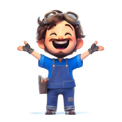 Naklejka premium Happy cartoon mechanic with tools.