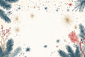 A festive, decorative border featuring pine branches and stars, perfect for holiday cards or seasonal invitations.