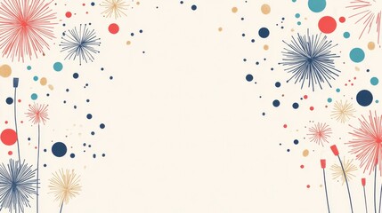 A festive, abstract background featuring colorful fireworks and dots, perfect for celebrations or invitations.