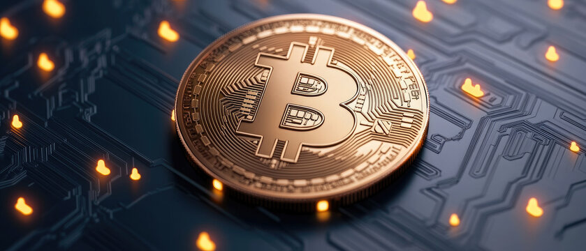 Exploring the futuristic bitcoin symbol in a high-tech environment emphasizing cryptocurrency and blockchain concepts - Powered by Adobe