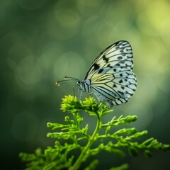 Obraz premium Beautiful Butterfly on Blurred Background, Rice Paper Butterfly Banner with Copy Space, Meadow Butterfly
