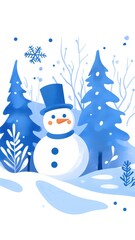 Obraz premium Snowman on a snowy day, blue background illustration