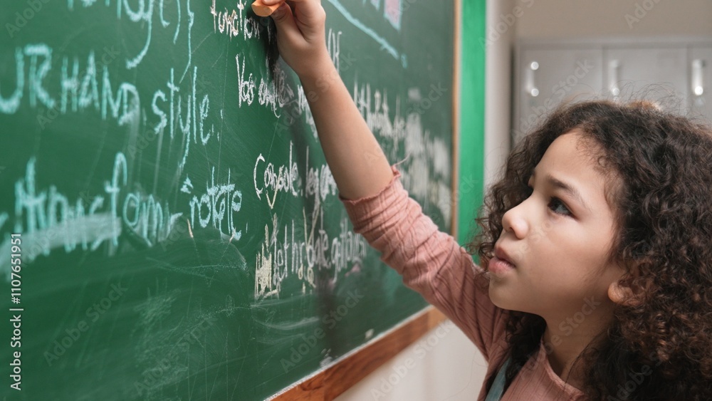 Poster american student studying coding engineering prompt while writing answer on blackboard. intelligence