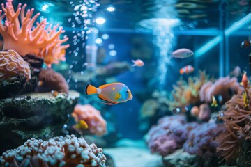 Obraz premium Interior Aquarium Tank, modern home design, Big Fish Tank, Copy Space