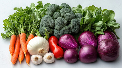 Fresh vegetables arranged on a table showcasing healthy eating options and vibrant colors. Generative AI