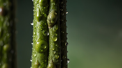 Fototapeta premium highly detailed close-up image of a fresh, wet asparagus spear