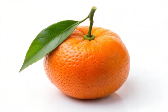 Single Ripe Mandarin Orange with Leaf, Citrus Fruit, Vitamin C