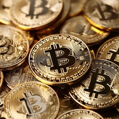 Image of Bitcoin with emphasis on the cryptocurrency symbol, modern design elements, and digital aesthetics for financial and investment use