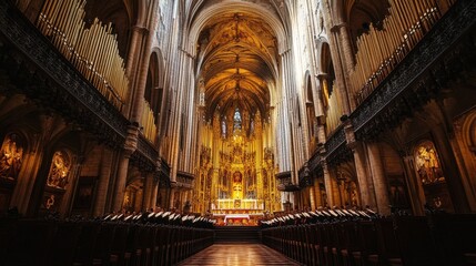 Fototapeta premium A grand cathedral filled with the sound of a choir's hymn, showcasing the role of music as a pillar of worship traditions